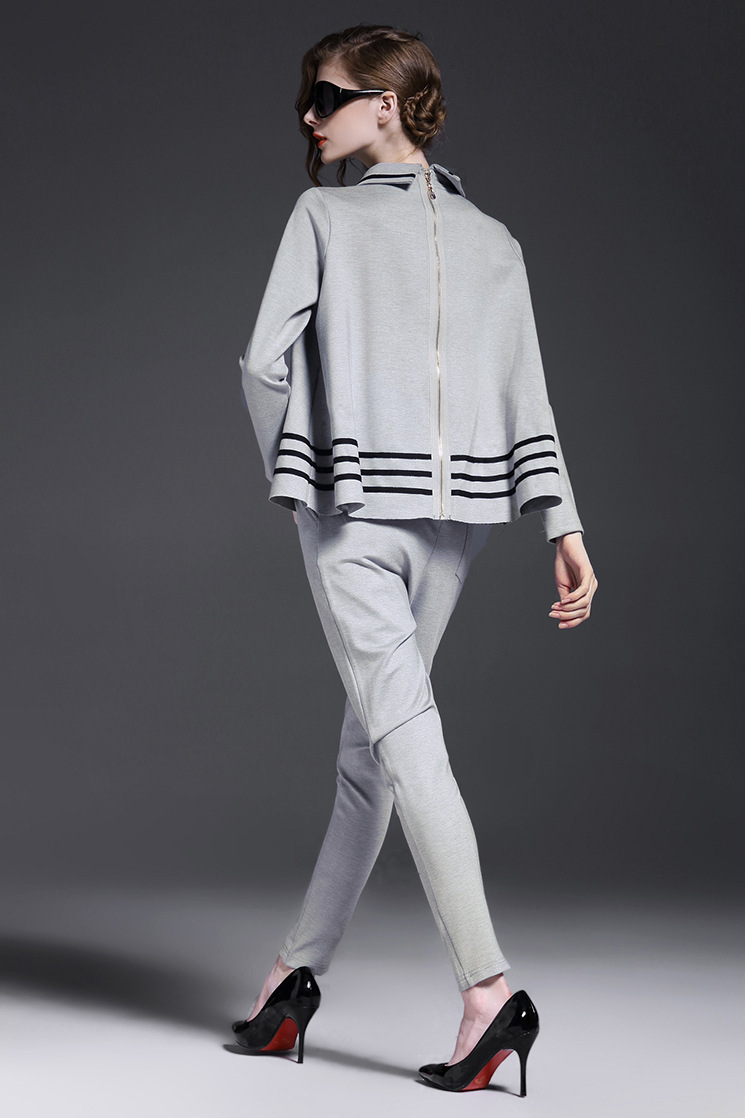 寇*2016春季新品欧美女装套装时尚长袖t恤修身哈伦裤套装wn91076 灰色
