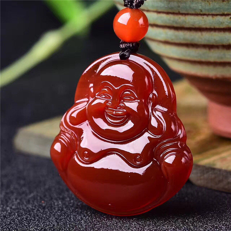 天然红玛瑙玉佛吊坠 玉坠弥勒佛玛瑙吊坠 大肚笑佛玉吊坠玛瑙项链