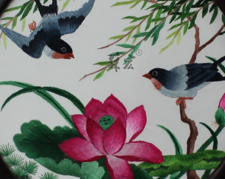 苏宏苏绣 小屏风摆件 小台屏手工苏绣成品双面绣鸡翅木摆件刺绣工艺品