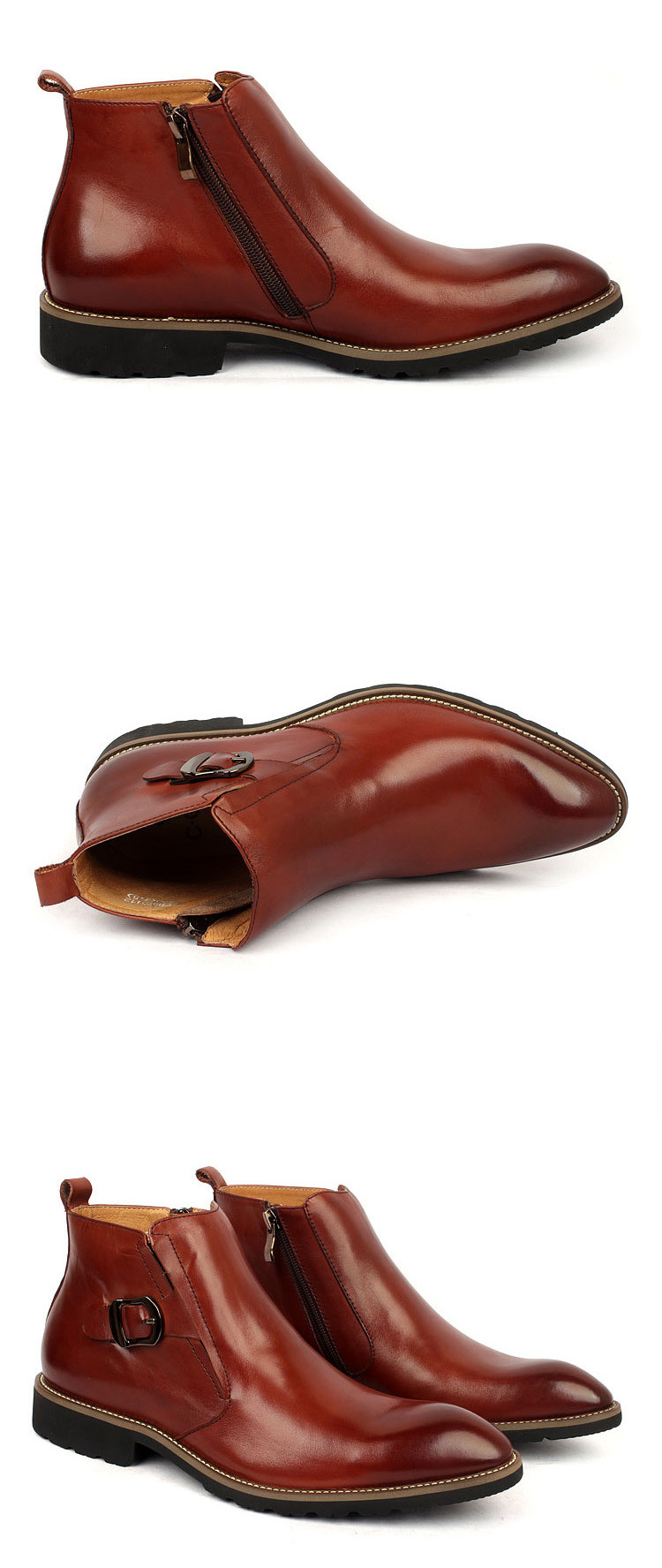 figobosh菲戈波仕2015秋季新款尖头拉链英伦时尚短筒马丁靴男靴 黑色