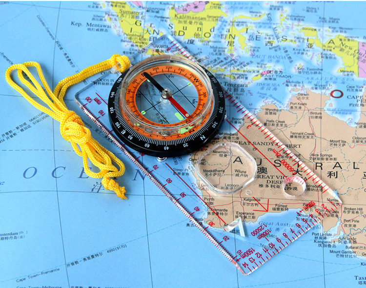 双人余指南针地图尺指北针地图比例尺多功能罗盘比例尺户外定向指南针