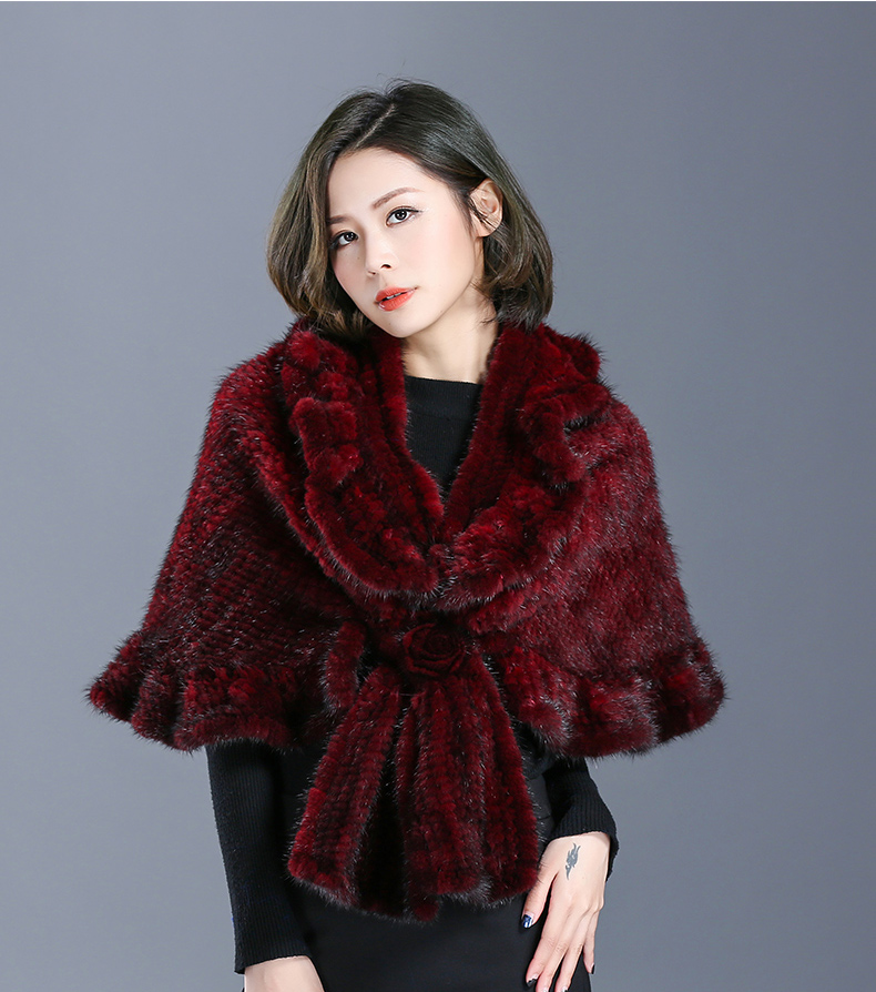 【高端】新款水貂毛斗篷女冬季貂毛皮草披肩双面编织新娘坎肩婚礼披风