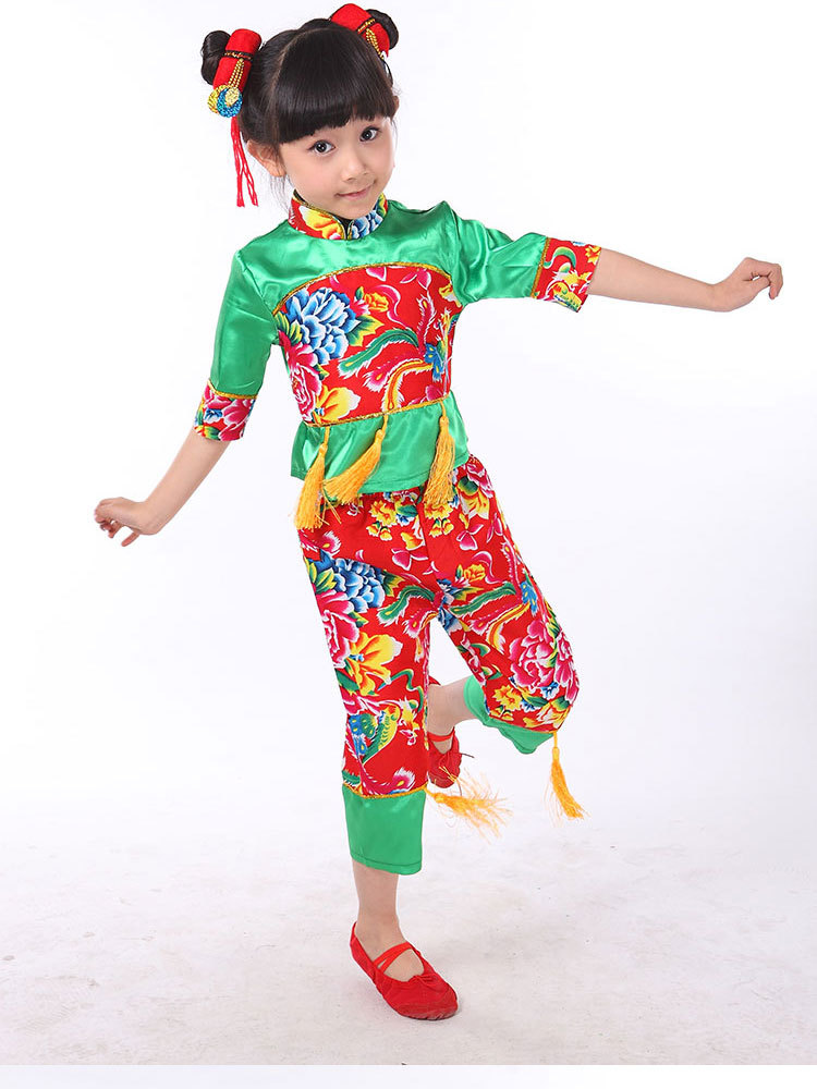 个性女童服装时尚六一儿童中国风演出服女童幼儿园民族秧歌舞表演服
