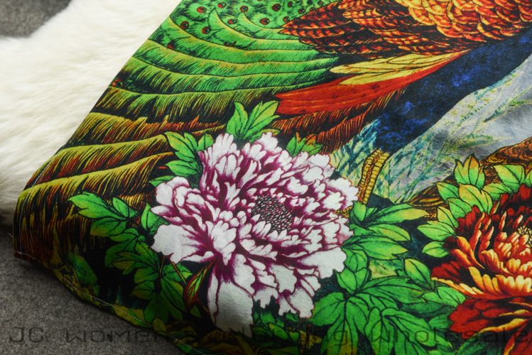 弘苹果*2016春夏季女装孔雀定位印花真丝连衣裙1632804 花色 s