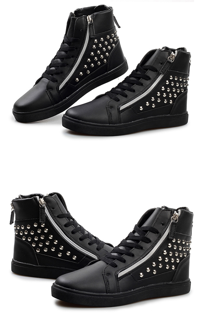 ygk夏季新款潮流韩版中高帮圆头系带铆钉板鞋街舞男鞋2222 白色 42