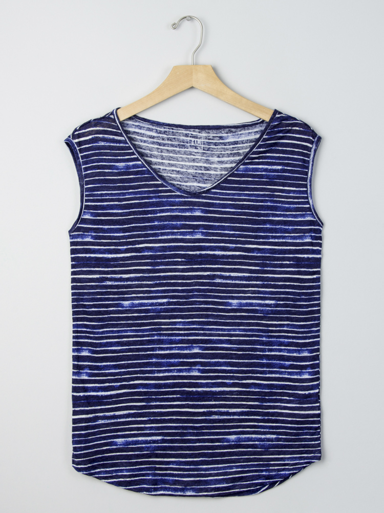 gap纯麻舒适条纹元素盖袖t恤|女装201544 浅蓝色 160/80a(xs)