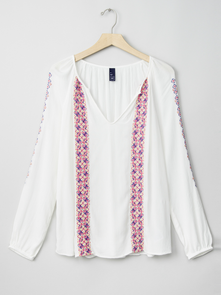 gap轻盈舒适别致刺绣装饰长袖衬衫|女装130124 动感亮白色 165/84a(s)