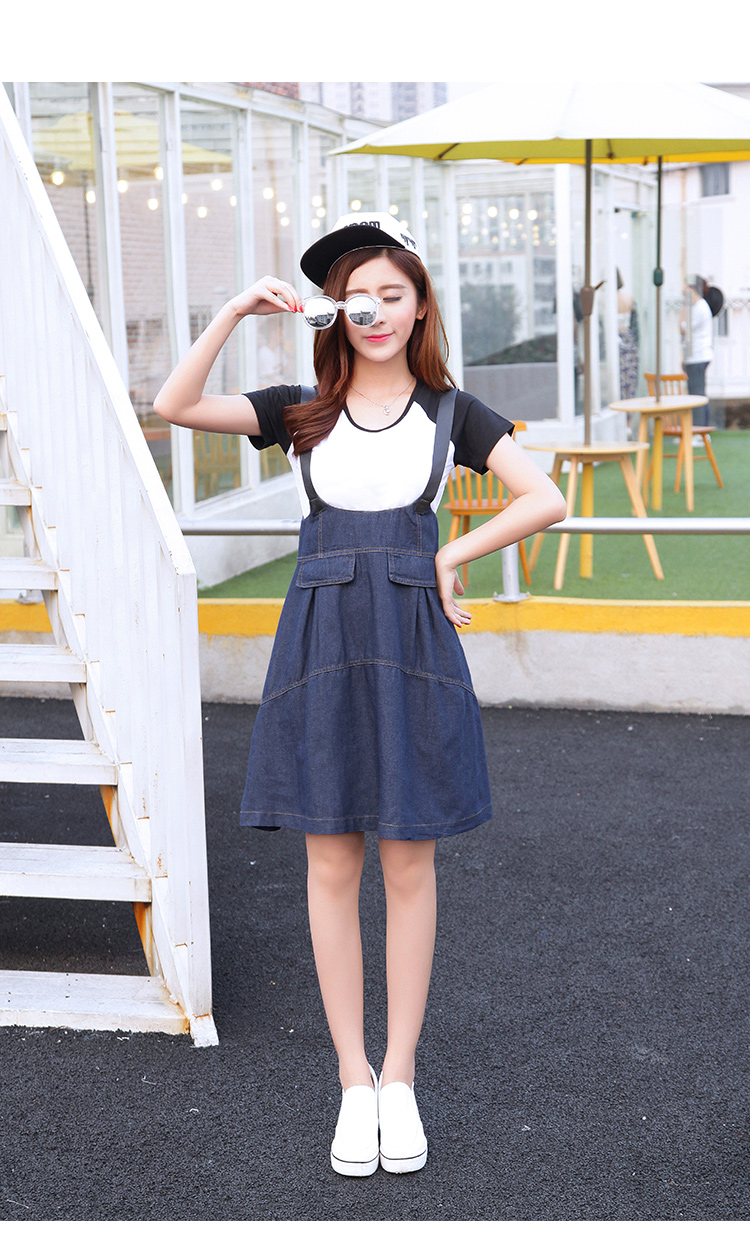 2016新款夏季牛仔裙连衣裙简约百搭吊带短裙a字裙牛仔背带裙1220 蓝色