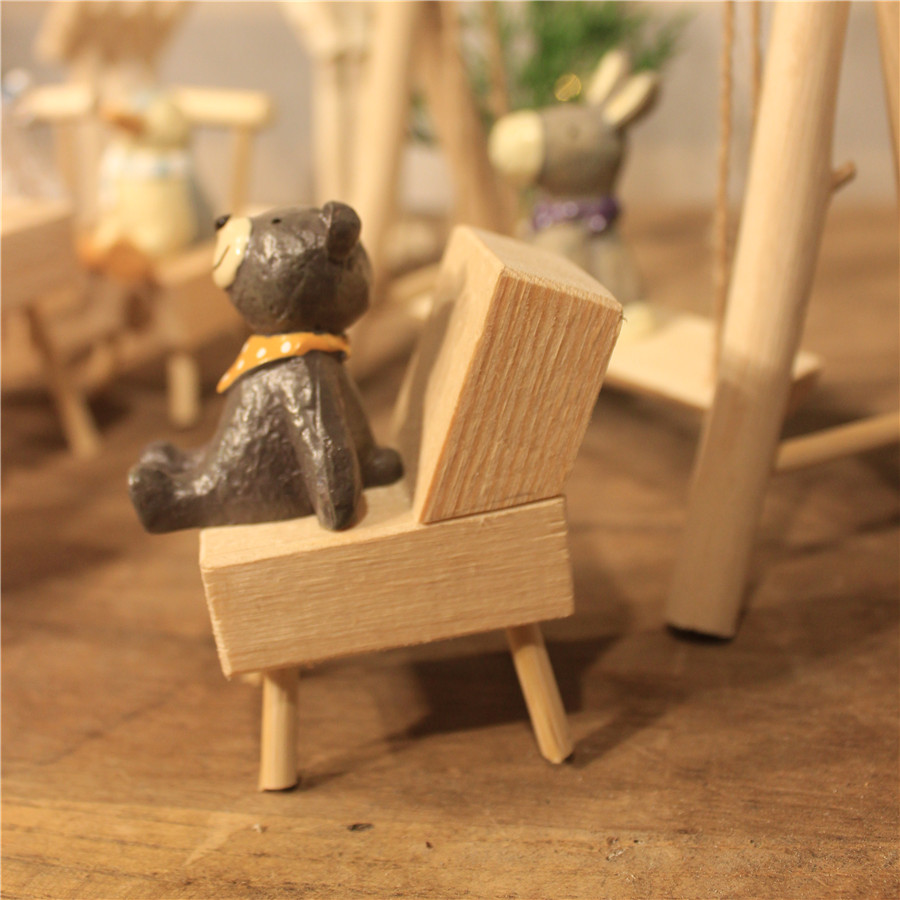 【新品】小桌椅微景观摆件造景手工制作树枝麻绳木制创意diy多肉 单人