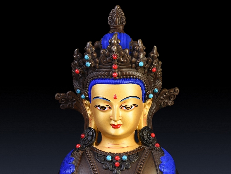 盛凡 黄铜长寿佛 藏传佛教密宗无量寿佛佛像摆件尼泊尔工艺画脸 密宗