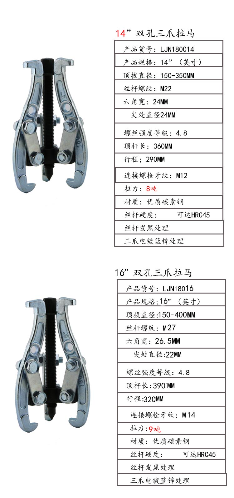 威特力 三爪拉马 齿轮 轴承拉马拉力器 顶拔器 拉拔器 拔轮器 16寸