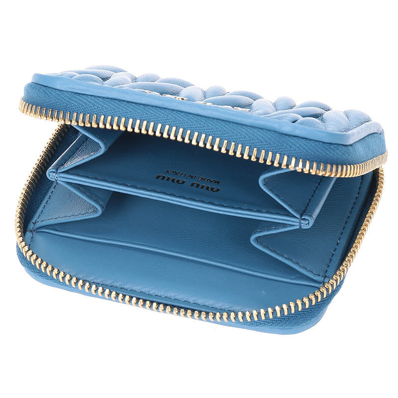 miumiu 缪缪 女士蓝色褶皱羊皮零钱包 5mm268 n88 f0p9s
