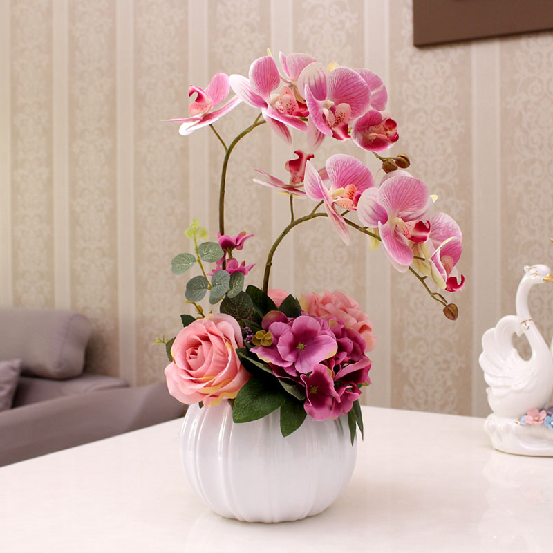 谷朵儿 pu手感仿真花蝴蝶兰套装客厅假花家居饰品装饰花餐桌摆放摆件