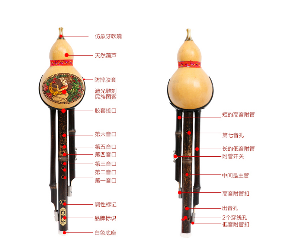 名森紫竹双音云南葫芦丝带护罩防摔入门初学葫芦丝 三音c调