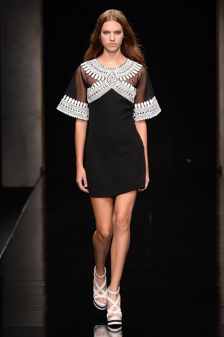 勤晴店2015春夏走秀款网纱拼接连衣裙性感透视一步裙 黑色 m