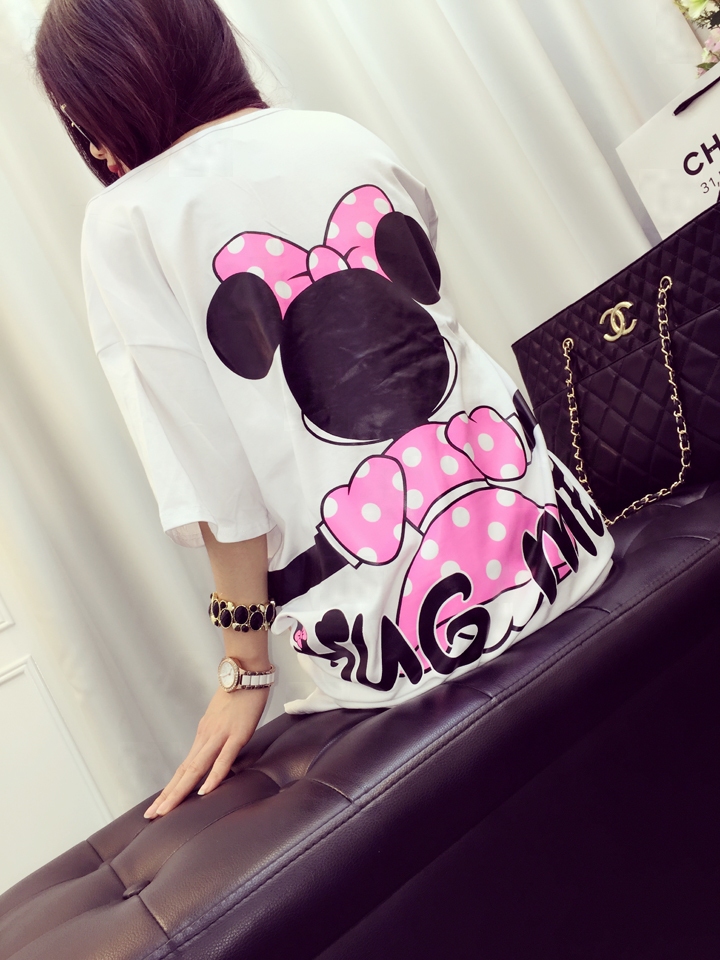 芮婕服饰*时尚卡通大米奇图案宽松大码女式中长款t恤潮流欧洲站夏新款