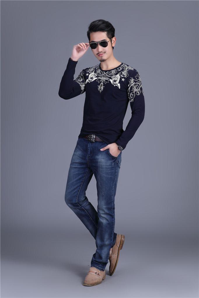 黑蝴蝶店2015春装新款男式时尚纯棉t恤修身百搭打底衫