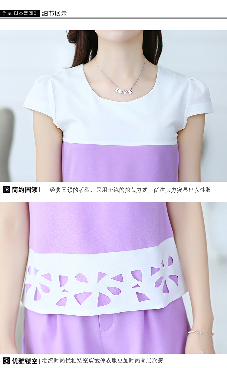 梦雪尼亚 2015夏装新款气质复古短袖熟女两件套装女 天蓝色 2XL