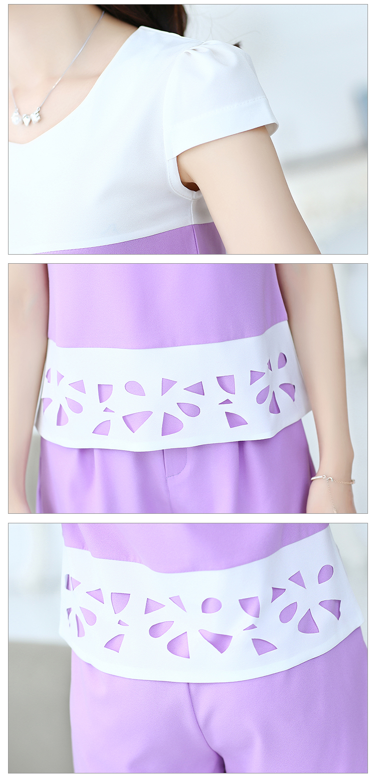 梦雪尼亚 2015夏装新款气质复古短袖熟女两件套装女 天蓝色 2XL