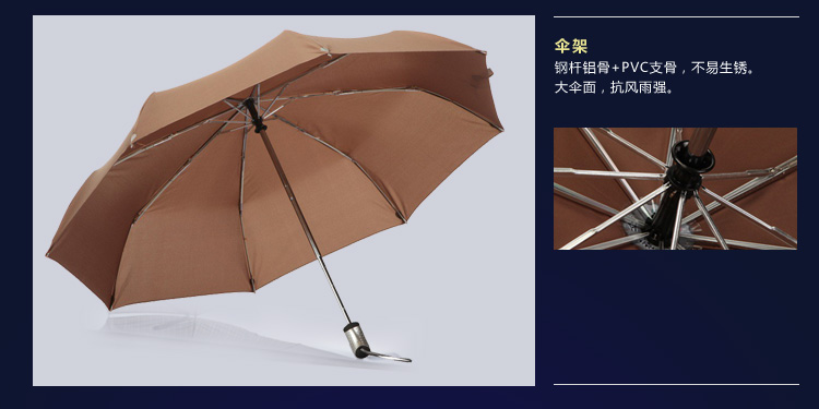 
                                        
                                        天堂伞 3331E碰一甩干自开自收三折超轻伞驼色                