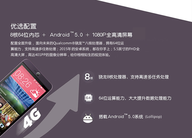 HTC Desire D826d 32G 魔幻蓝 电信4G手机 双卡双待