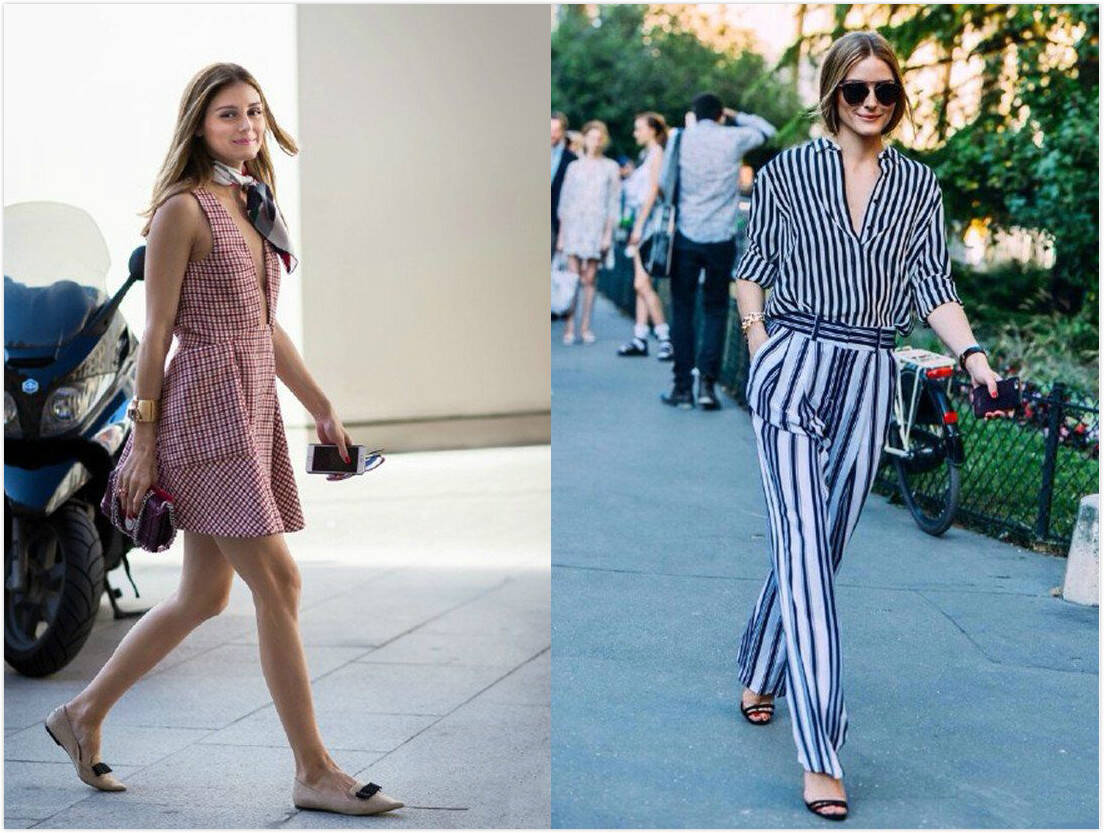 olivia pamerlo也属于比较平板的身材,而v领设计的单品正好可以帮她