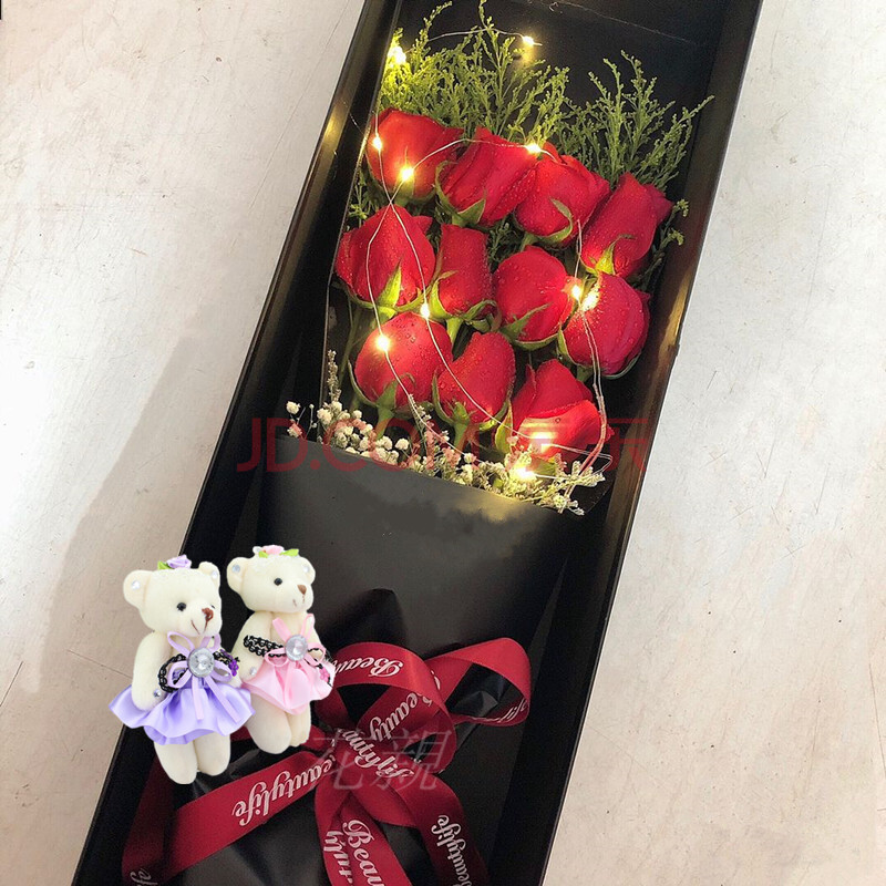 花亲全国同城配送七夕情人节玫瑰礼盒生日鲜花礼盒玫瑰花盒装长方形11