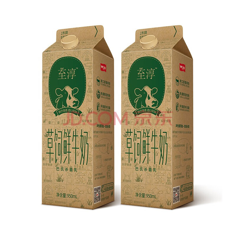 卫岗旗舰店至淳草饲鲜牛奶全脂巴氏杀菌乳950ml2盒至淳950ml2盒