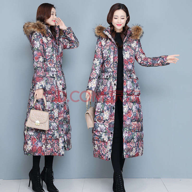 羽绒服女长款大毛领加厚百搭时尚修身显瘦新款过膝外套女冬亮粉色兰彩