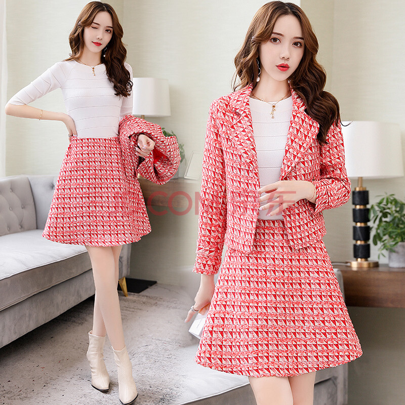 女装 连衣裙 择信 秋季时尚格子正装羊毛套裙时尚花呢套装女套裙2019