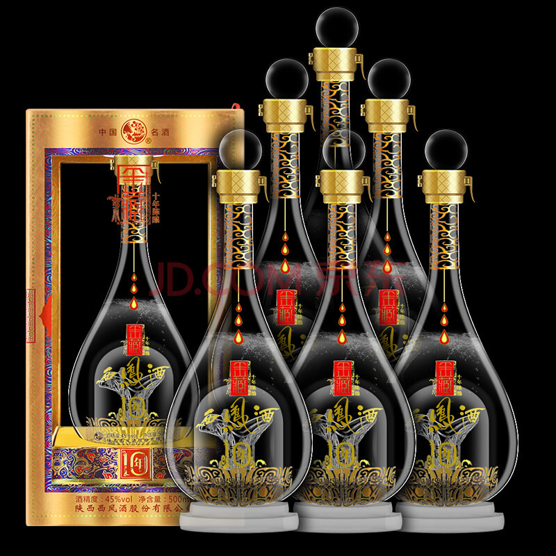 西凤酒 白酒 金藏10年 10年陈酿 45度 凤香型白酒 500ml*6瓶 整箱装