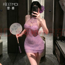 霏慕25新款紫色旗袍蕾丝含胸垫情趣内衣女包臀裙制服诱惑套装战袍6718 实拍图