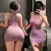 霏慕25新款紫色旗袍蕾丝含胸垫情趣内衣女包臀裙制服诱惑套装战袍6718 实拍图