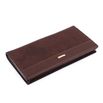 > leonardo利奥纳多老人头男士头层牛皮长款三折多卡位钱包啡色