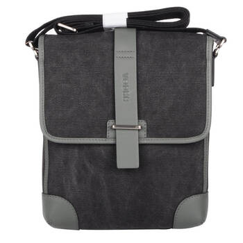 马度加vodka 洗水牛仔布配头层牛皮男士斜挎包 vc2204a 灰色 自营