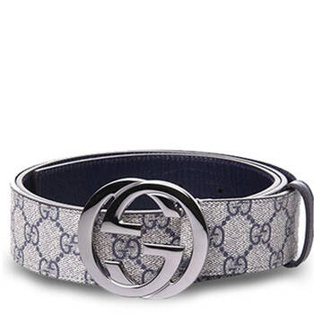 gucci 古驰 男士经典logo银扣真皮腰带114984 525040 zj 蓝色 100