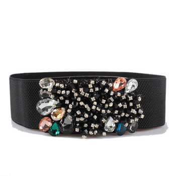 > 佰妃丽 欧美奢华时尚夸张水晶玻璃女士宽腰封 腰带 松紧带os-c1-g