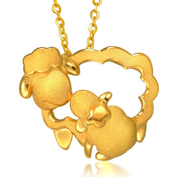 周生生 黄金足金母子羊吊坠 83668p 2.6克