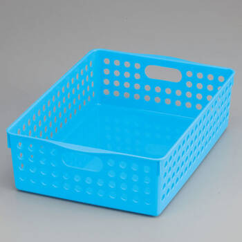 inomata日本进口玩具食品文件塑料收纳筐收纳篮4573 蓝色