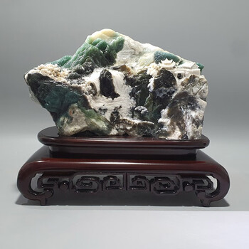 岫玉水墨丹青意境花玉摆件玉器天然岫玉杂件岫岩原石 宽26cm高23cm厚