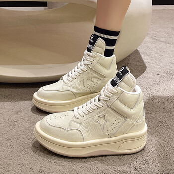 爱步蝶 高帮鞋女超火百搭ins潮小众2023秋冬季新款网红厚底小白运动