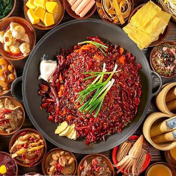 商用九宫格老火锅锅具搪瓷铸铁平底圆底双耳鸳鸯子母火锅盆免制锅 40