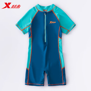 特步儿童泳衣男童宝宝连体中童防晒游泳衣2024大童新款男孩温泉泳装 蝴蝶蓝 （单件） 20码【建议身高155-165cm 】