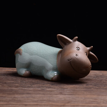 茶宠牛 茶宠摆件创意哥窑牛茶宠摆件陶瓷家居装饰品十二生肖萌牛可爱