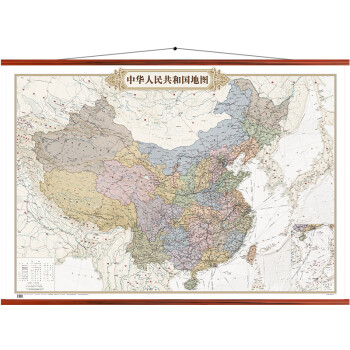 欧式复古地图：中国地图挂图（1.5米*1.1米 仿古地图装饰画挂画 仿红木挂杆）