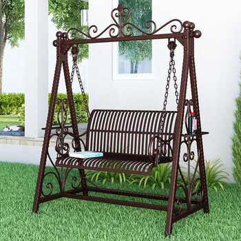 喵喵藤户外铁艺秋千欧式庭院花园双人摇椅室外荡秋千吊椅青古铜色