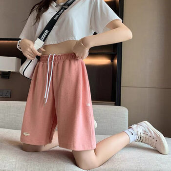 初中生少女生短裤过膝盖半截裤女学生休闲高腰运动中裤阔腿宽松直筒外