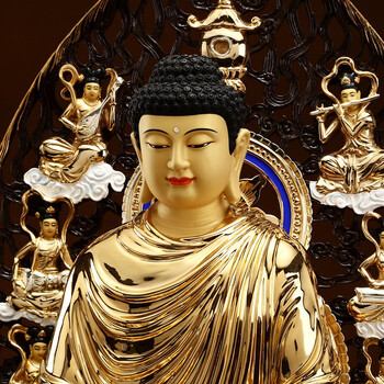 台湾全铜释迦牟尼佛三宝佛如来佛像贴金彩绘佛像摆件阿弥陀佛家用 108