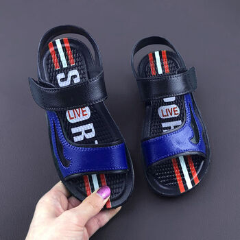 中大童防滑小男孩夏季宝宝鞋子儿童鞋软底小童 宝蓝色 【奥特曼凉鞋】