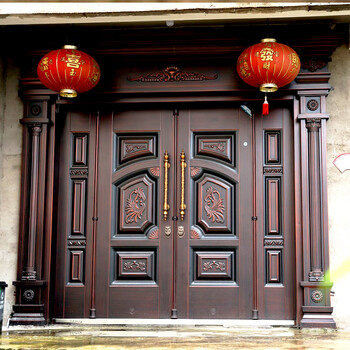 家莱宝锌合金大门别墅甲级防盗门中式大门农村入户双开门烤漆对开门